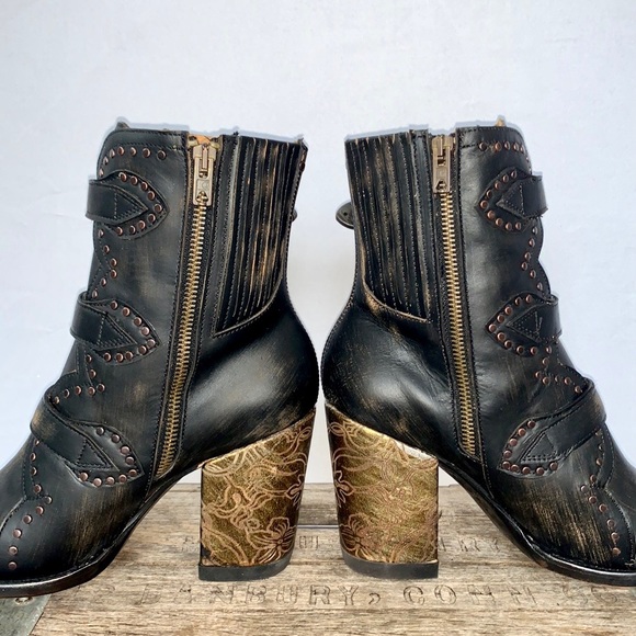 Sold OLD GRINGO Addison NEW Black Leather Buckle Zipper Boho Western Ankle Boots - Picture 7 of 10